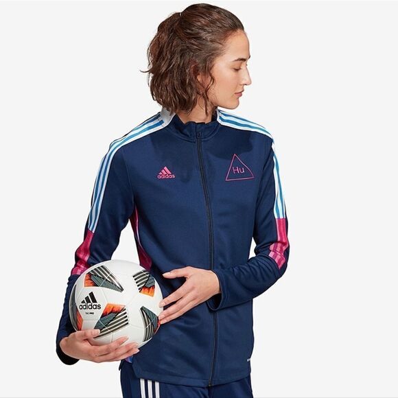Adidas Pharrell Human Race Track Jacket Women's XS Navy Pink White Soccer Run LE - Picture 2 of 14